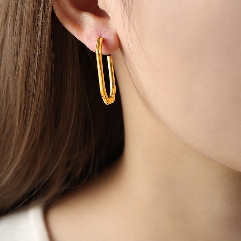 Geometric Hexagon Gold Silver Anti Tarnish Copper Hoop Earrings Bulk Secondary image