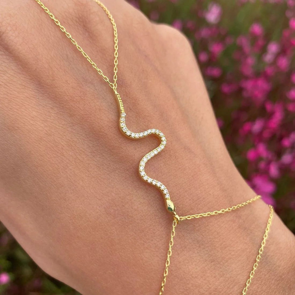 Snake Solitaire18K Gold Link Chain Bracelet Joint Ring For Women Bulk
