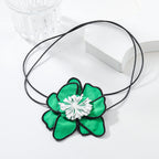 Flower Colorful Pink Green White With Black Boarder Cloth Necklace For Women