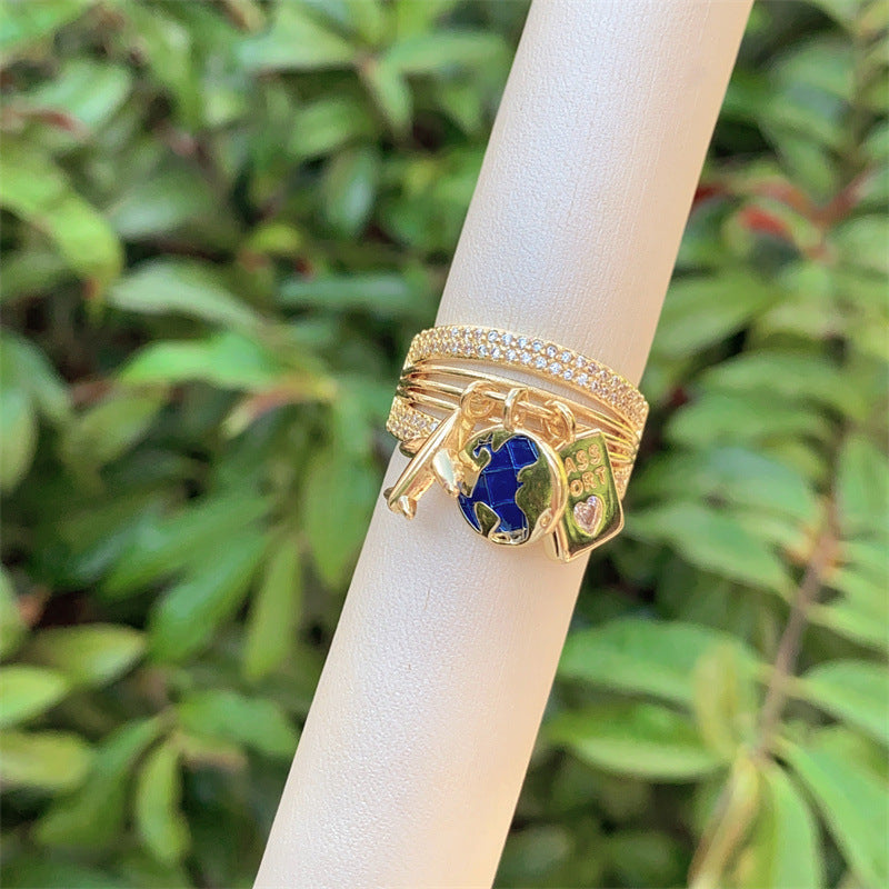 Multi Color Stackable Charms Gold Enamel Copper Cocktail Ring Wholesale