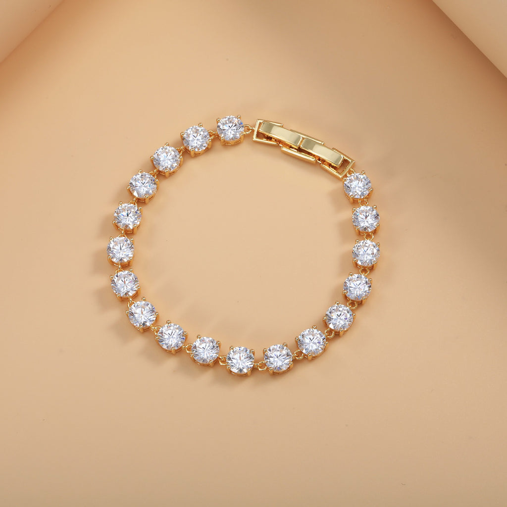 Wholesale Classic Round Cut Gold Silver CZ Anti Tarnish Copper Bracelet