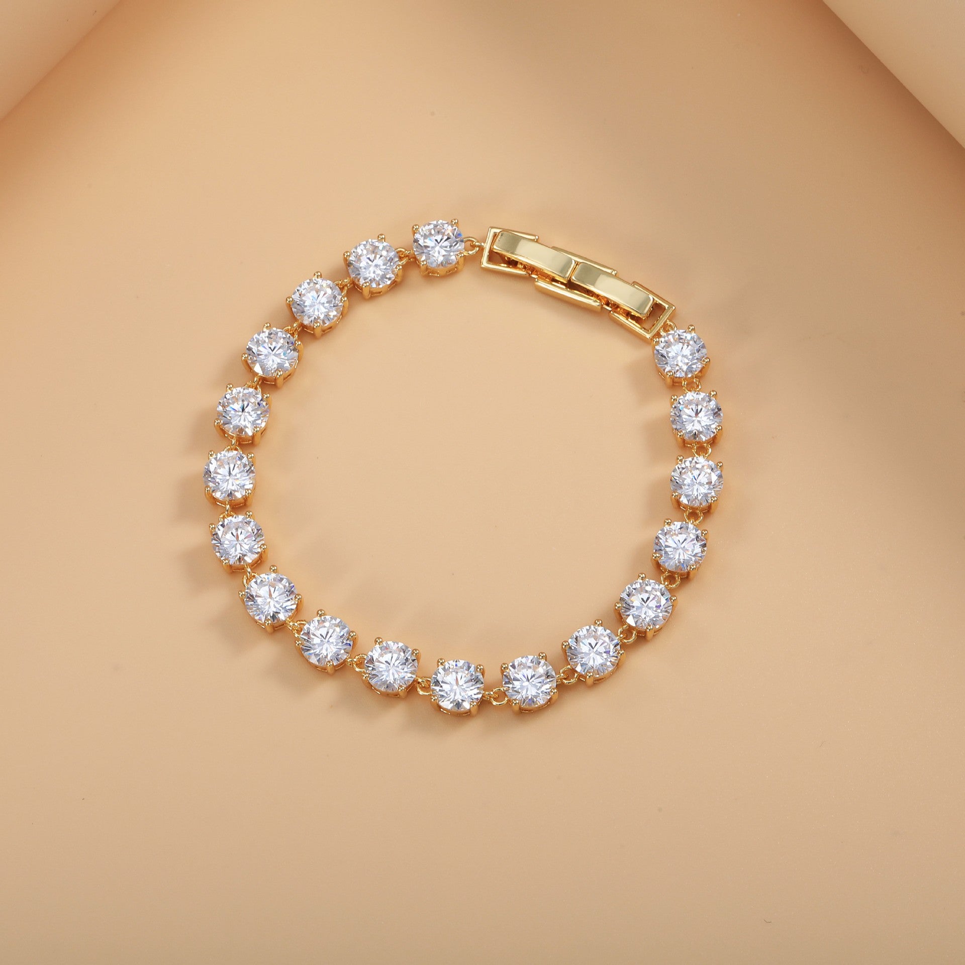 Wholesale Classic Round Cut Gold Silver CZ Anti Tarnish Copper Bracelet