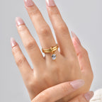 Bulk Double Band Teardrop Shape Gold CZ Stainless Steel Fancy Ring