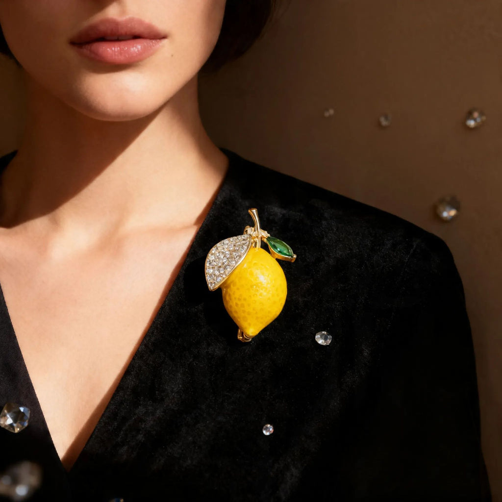 Yellow Lemon Gold Cubic Zirconia Copper Anti Tarnish Brooch Women Bulk