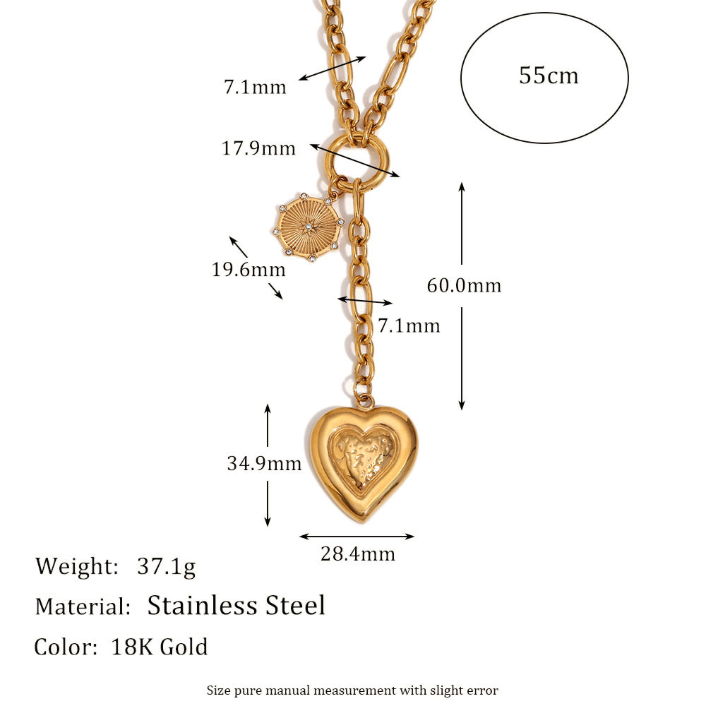 Wheel Heart 18k Gold Stainless Steel Anti Tarnish Necklace Pendant Chain For Women
