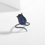 Bulk Blue Purple Green Flower Black CZ Copper Adjustable Fancy Ring