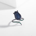 Tulip 18K Gold Plated Blue White Black Purple Sparkling Pave Crystals Anti Tarnished Free Size Ring For Women