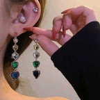 Bulk Multi Color Heart Gold CZ Anti Tarnish Copper Dangler Earrings
