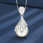 Drop White Silver Pearl Cubic Zirconia Necklace Earring Set Women Bulk