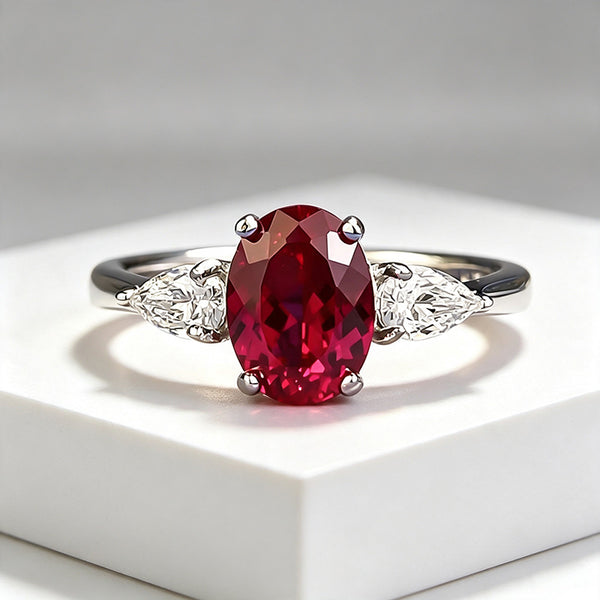 Luxury Oval Ruby Red Silver Plated CZ Solitaire Ring For Women Bulk Main image