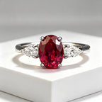 Luxury Oval Ruby Red Silver Plated CZ Solitaire Ring For Women Bulk
