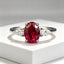 Luxury Oval Ruby Red Silver Plated CZ Solitaire Ring For Women Bulk