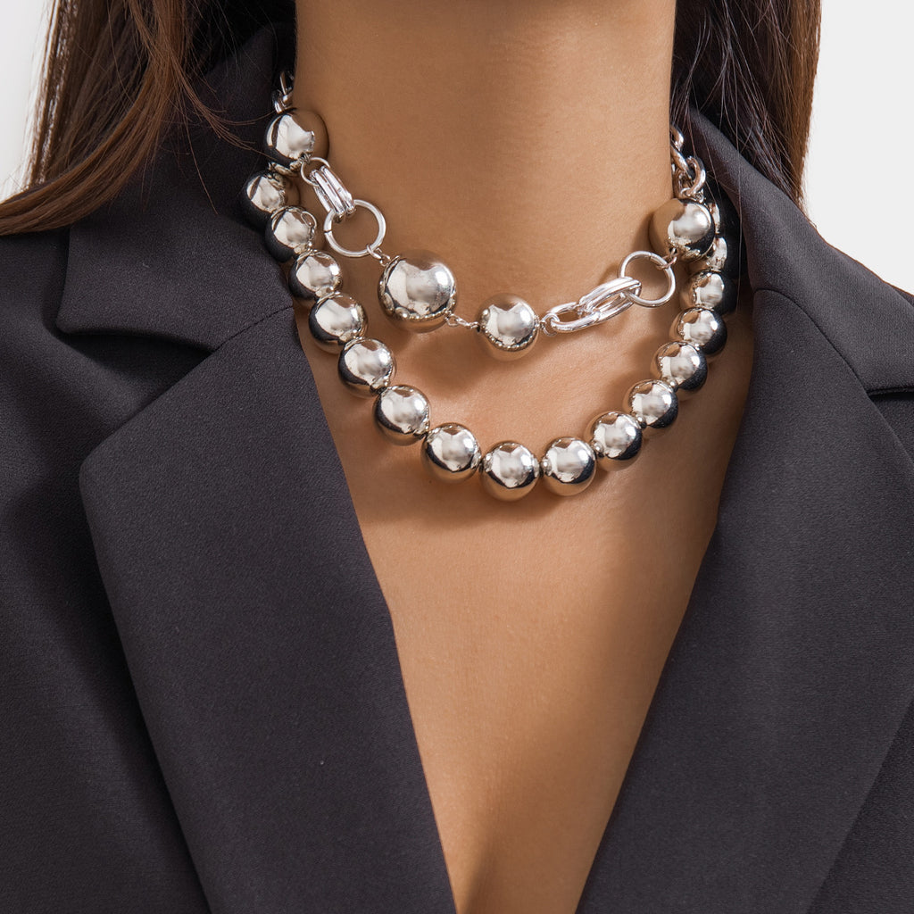 Ball 18K Gold Silver Pearl Anti Tarnish Dual Layer Necklace Women Bulk