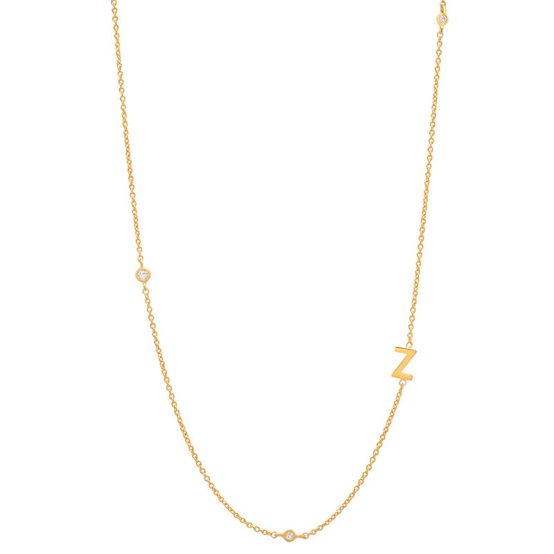 Initial Alphabets Letters 18K Gold Cubic Zirconia Stainless Steel Anti Tarnish Necklace For Women