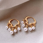White Luxury Clover Gold Plated Pearl Hoop Earrings For Women Bulk