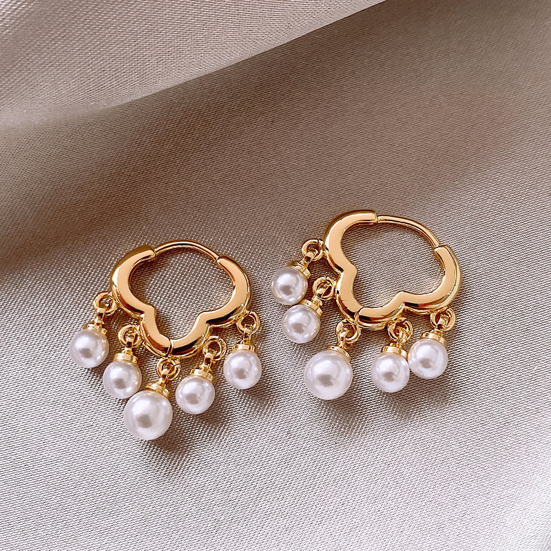 White Luxury Clover Gold Plated Pearl Hoop Earrings For Women Bulk