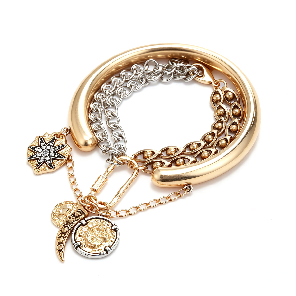 Designer Dual Tone Charm Gold Silver Plated Beads Bracelet Wholesale