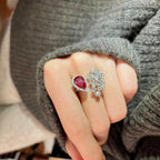 Bulk Red Floral & Teardrop Style Gold CZ Copper Adjustable Fancy Ring