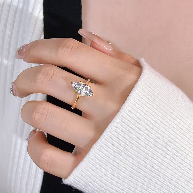 Gold Silver Marquise Cut Cubic Zirconia Copper Adjustable Ring For Women Bulk