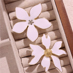 Flower Enamel White 18K Gold Plated Anti Tarnish Free Size Ring Bulk
