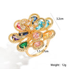 Flower Rainbow Solitaire On Surface Gold CZ Anti Tarnish Ring Bulk