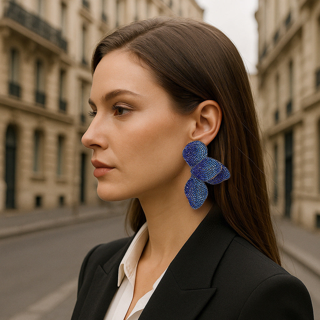 Flower Blue Pink 18K Gold Stainless Steel Anti Tarnish Dangler Earring For Women Secondary image