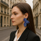 Flower Blue Pink 18K Gold Stainless Steel Anti Tarnish Dangler Earring For Women
