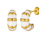 Bulk White Black Twisted Croissant Gold Stainless Steel Stud Earrings