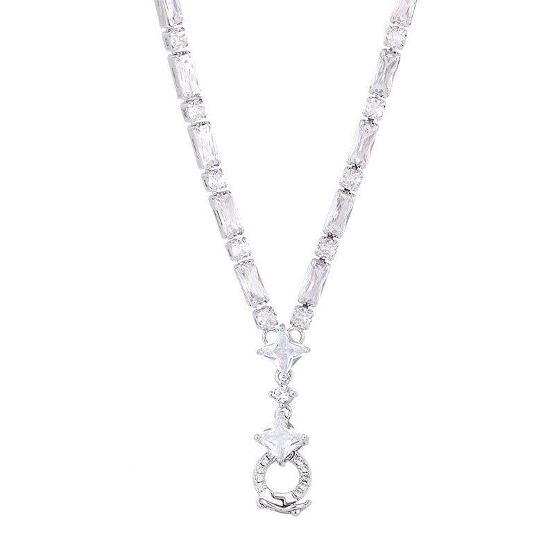Square Solitaire Silver Cubic Zirconia Anti Tarnish Necklace Bulk