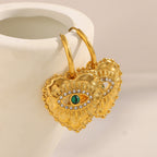 Heart Evil Eye 18K Gold CZ Stainless Steel Hoop Dangler Earring Bulk