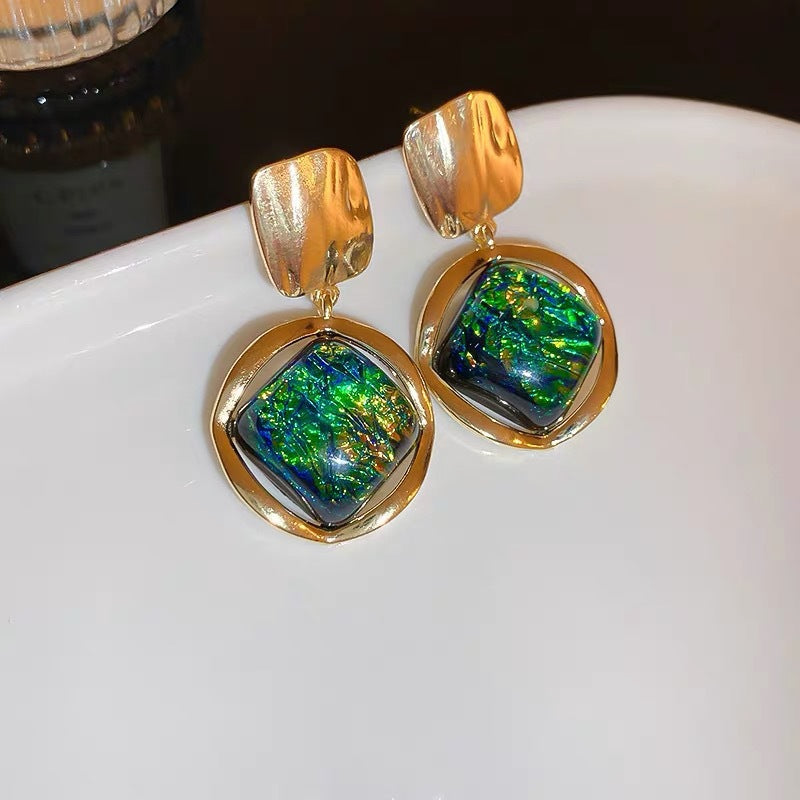 Bulk Multi Color Rhombus Shaped Gold Plated Beads Alloy Drop Earrings