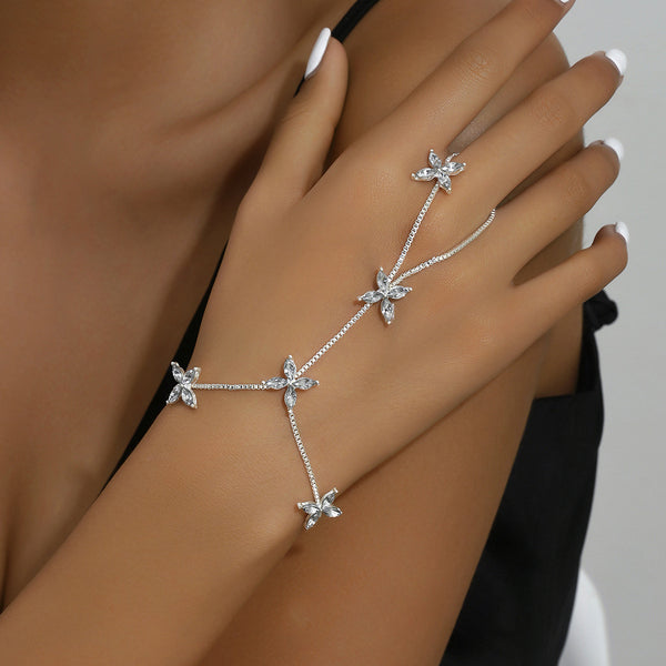 Flower Oval Solitaire Gold Silver Anti Tarnish Box Chain Bracelet Joint Ring For Women Main image