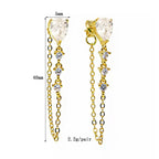 Drop Solitaire Gold CZ Anti Tarnish Dangler Tassel Chain Earring Bulk