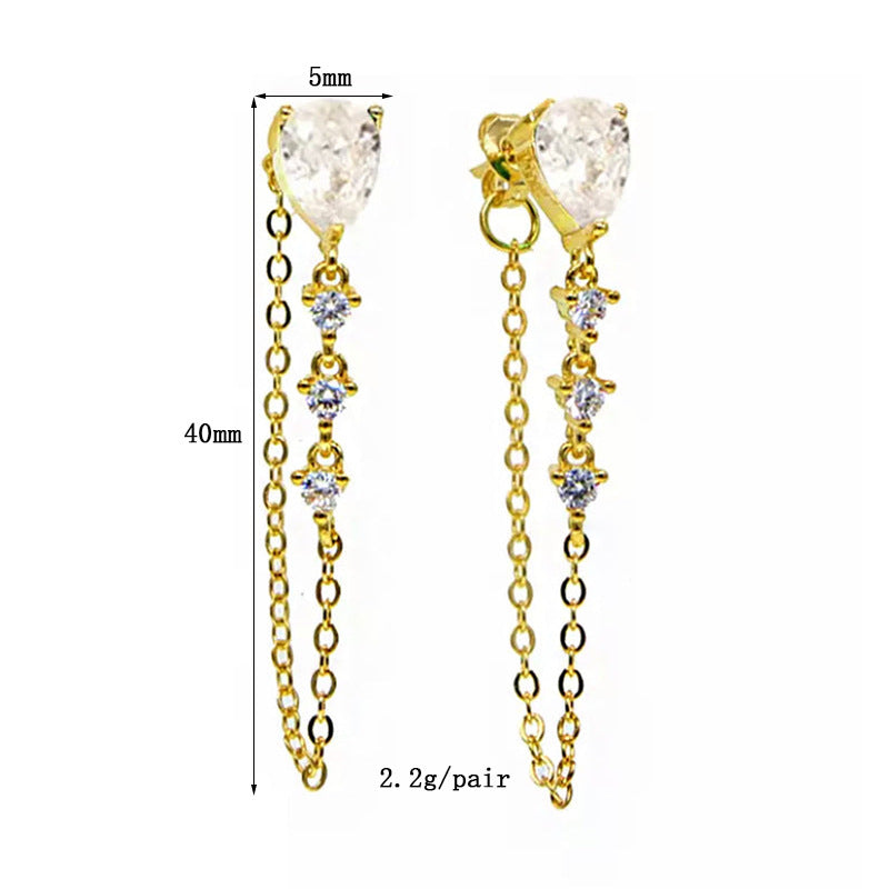 Drop Solitaire Gold CZ Anti Tarnish Dangler Tassel Chain Earring Bulk