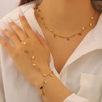 Leaf Charm Hand Chain Ring Gold Stainless Steel Necklace Combo Set Bulk