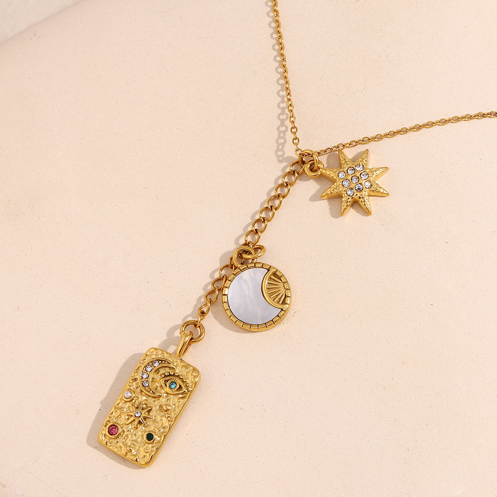 Moon Sun Star Evil Eye 18K Gold Stainless Steel Charm link chain Necklace For Women Secondary image