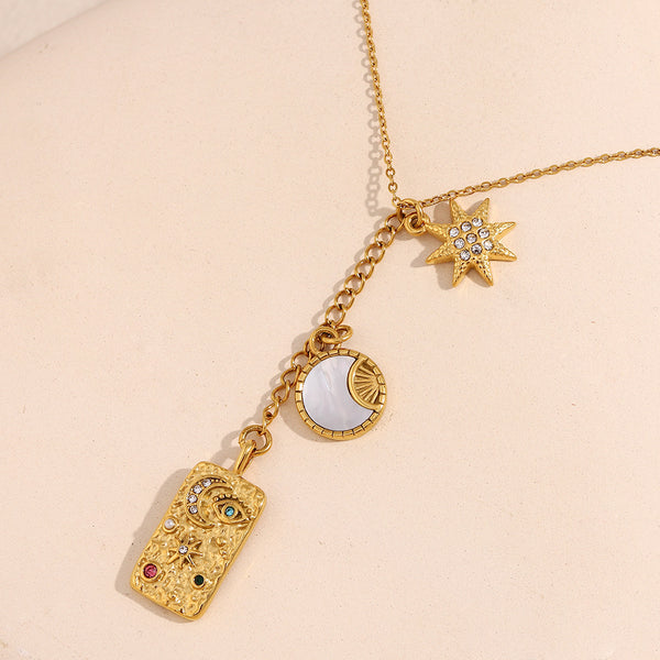 Moon Sun Star Evil Eye 18K Gold Stainless Steel Charm link chain Necklace For Women Secondary image