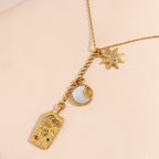 Moon Sun Star Evil Eye 18K Gold Stainless Steel Charm link chain Necklace For Women