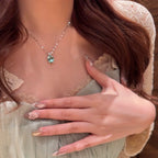 Designer Oval Cut Aquamarine CZ Silver Copper Necklace Earring Set Bulk
