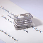 Multi Layer Square Design Gold CZ Copper Anti Tarnish Cocktail Ring Bulk