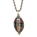 Oval Face Red Green Oxidised Silver Anti Tarnish Pendant Chain Bulk