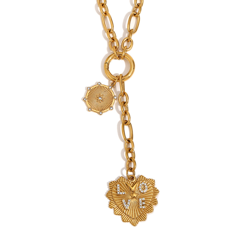 Wheel Heart 18k Gold Stainless Steel Anti Tarnish Necklace Pendant Chain For Women