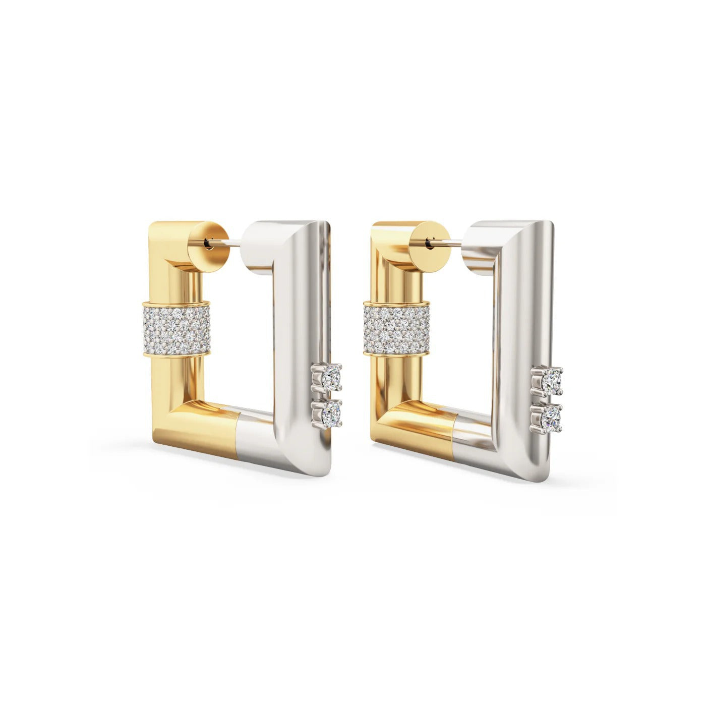 Elegant Dual Tone Square Gold Silver CZ Copper Hoop Earrings Wholesale