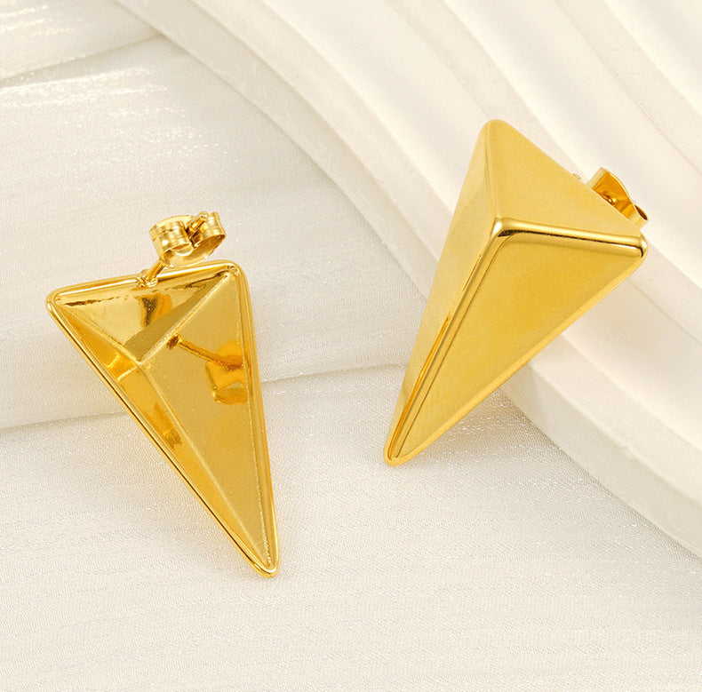 Triangle Shape Gold Stainless Steel Anti Tarnish Dangler Earring Bulk