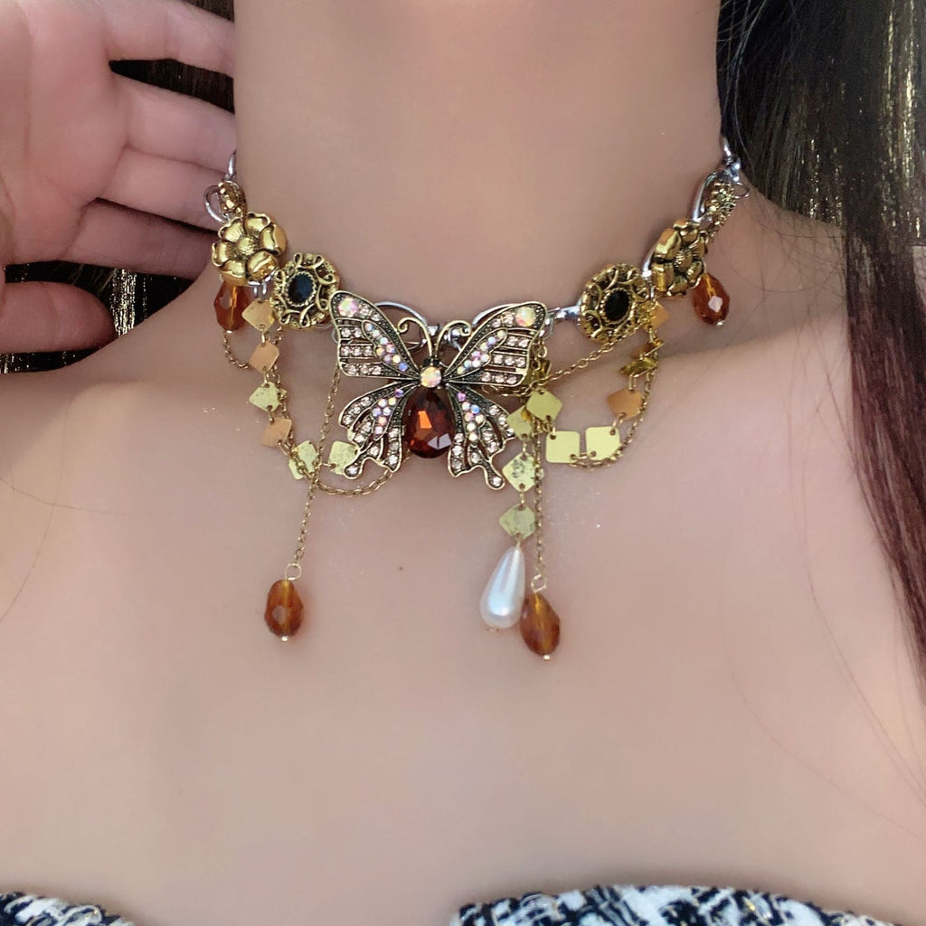 Butterfly Flower Multicolour 18K Gold Anti Tarnish Charm Necklace Bulk