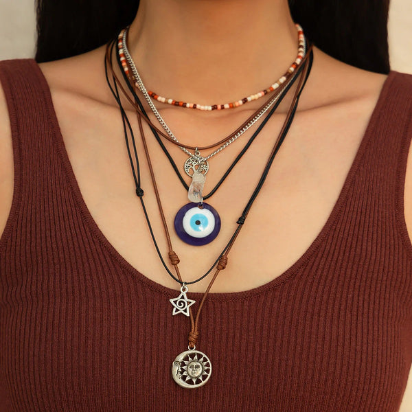 Star Moon Evil Eye Beads Silver Layer Necklace Pendant Chain Bulk Secondary image