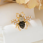 Insect Honeybee Pearl CZ Enamel Black 18K Gold Adjustable Ring Bulk