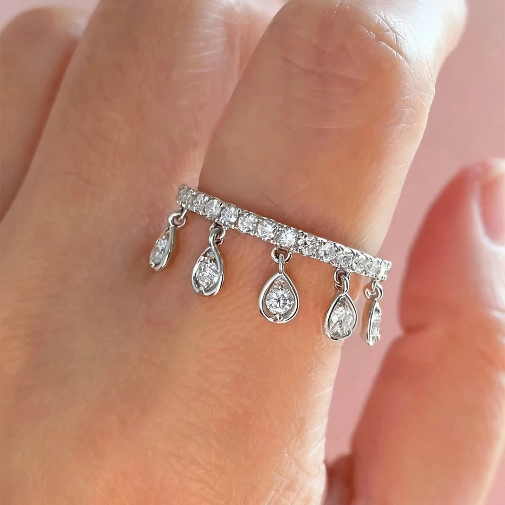 Designer Teardrop Charm Silver CZ Copper Anti Tarnish Fancy Ring Bulk