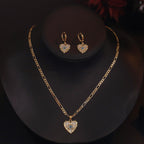 Heart Evil Eye 18K Gold CZ Anti Tarnish Pendant Chain Earring Set Bulk