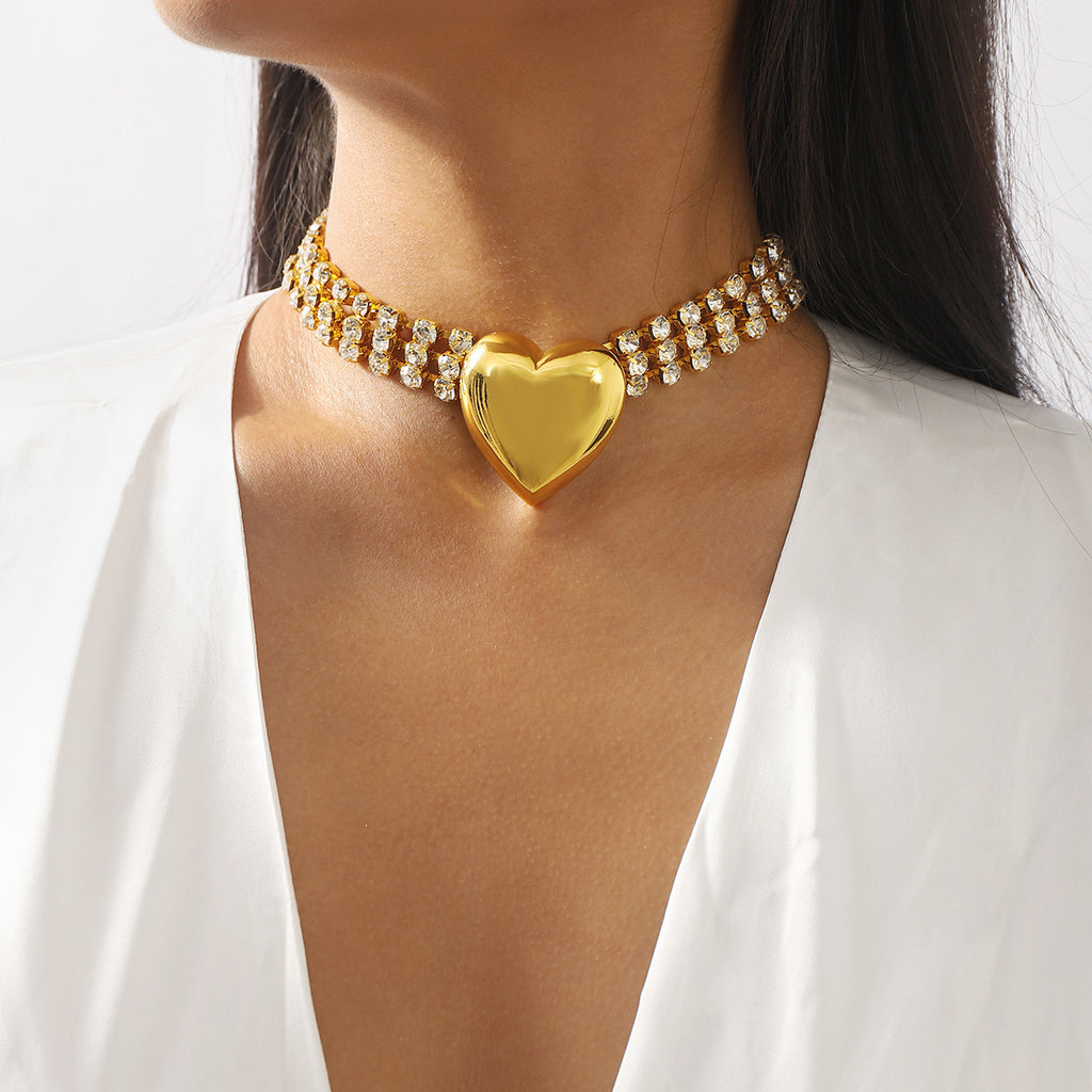 Heart 18K Gold Silver Cubic Zirconia Adjustable Choker Necklace Bulk